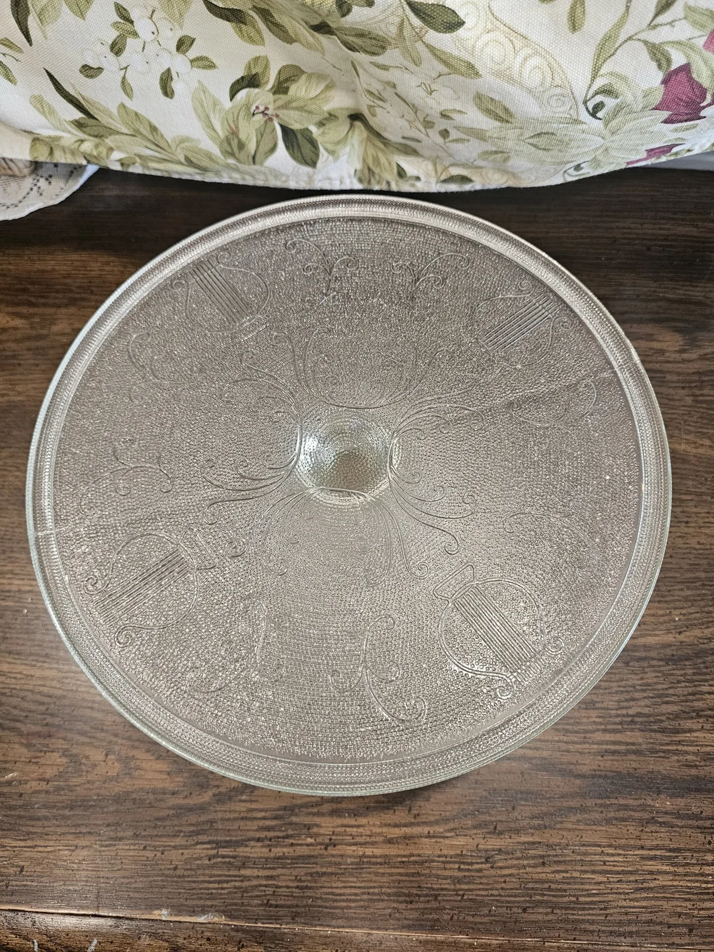 Vintage Jeannette Glass Harp Lyre Clear Pedestal Cake Stand 10